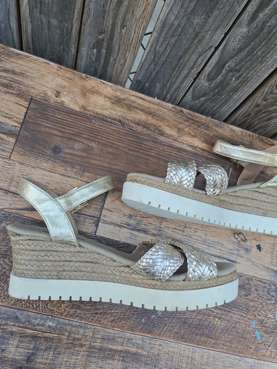 Gaimo Shoes - Woven Metallic Espadrille Wedge Sandals Gold Size 8